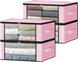 HomeHacks Storage 3-Pack Clothes Organizer Storage Bags Foldable Storage Box with Large Clear Window Sturdy Handles for Closet, Dorm, Pillows, Bedding, Clothes, Blankets, 35L, Gray