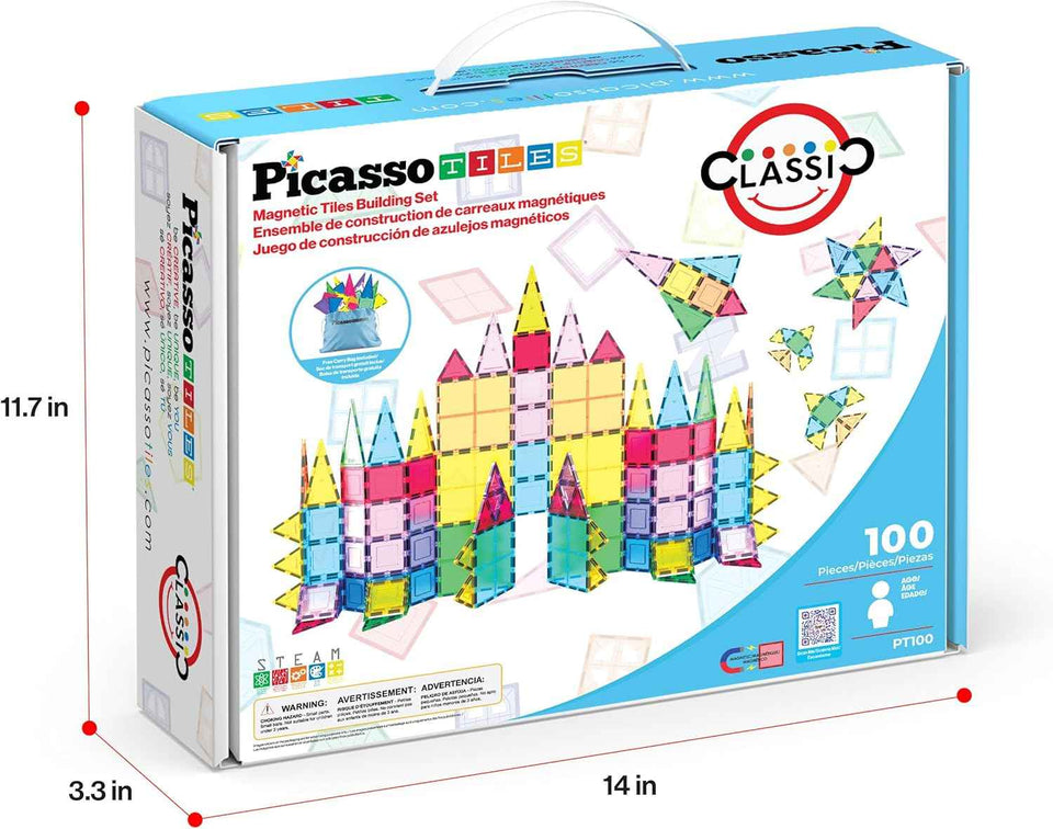 PicassoTiles 100 Piece Clear Magnetic 3D Blocks Creativity and Imagination Toy Set for Kids Inspirational