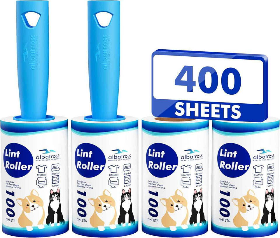 Extra sticky lint roller mega value set 400 sheets for pet hair removal dog and cat lint remover for clothes furniture carpet