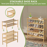 3-Tier Bamboo Shoe Rack Organizer for Entryway & Closet – Stackable Freestanding Shoe Shelf, Eco-Friendly