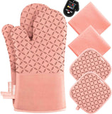 KEGOUU Oven Mitts and Pot Holders 6pcs Set, Kitchen Oven Glove High Heat Resistant 500 Degree Extra Long Oven Mitts and Potholder with Non-Slip Silicone Surface for Cooking (Grey)