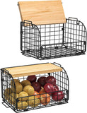 2-Set Stackable Wire Baskets with Openable Top - Versatile Kitchen, Pantry, and Countertop Organizer