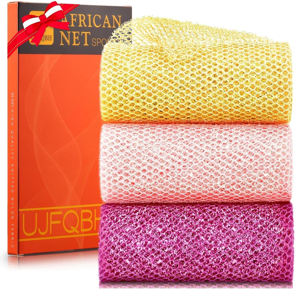 ujfqbh 3 pieces african bath sponge pink yellow purple exfoliating shower body scrubber