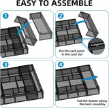Marbrasse Expandable Desk Drawer Organizer, Mesh Drawer Organizer Tray with 10 Adjustable Compartments, Desk Organizers and Accessories, 5 Dividers Drawer for Office Supplies, Makeup & Vanity (Black)