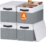 Large Closet Storage Baskets Bins with Lids - 4 Pack, Organizing Shelves, Nursery, Bedroom, Home, Dorm, Stackable Cubes for Clothes, Toys, Blankets, Books