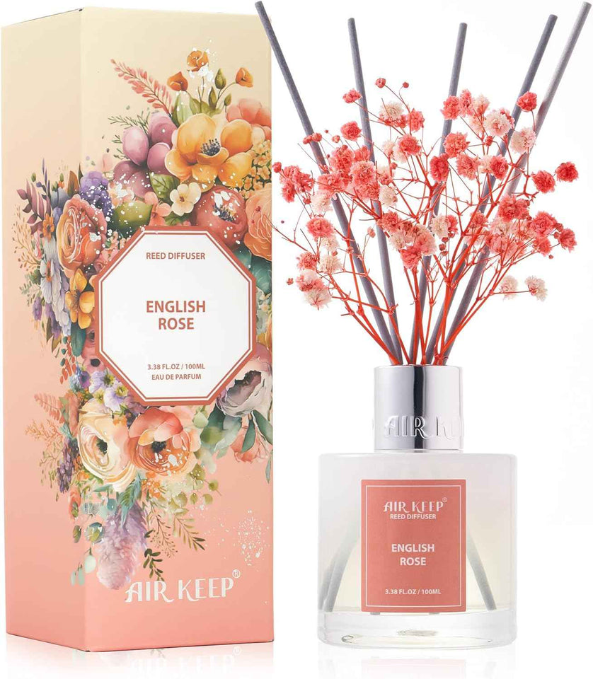 Airkeep Reed Diffuser Set,3.38 fl oz (100 ml) - Clean Linen Oil Diffusers with 8 Reed Sticks,Home Fragrance Reed Diffuser for Bathroom Shelf Decor
