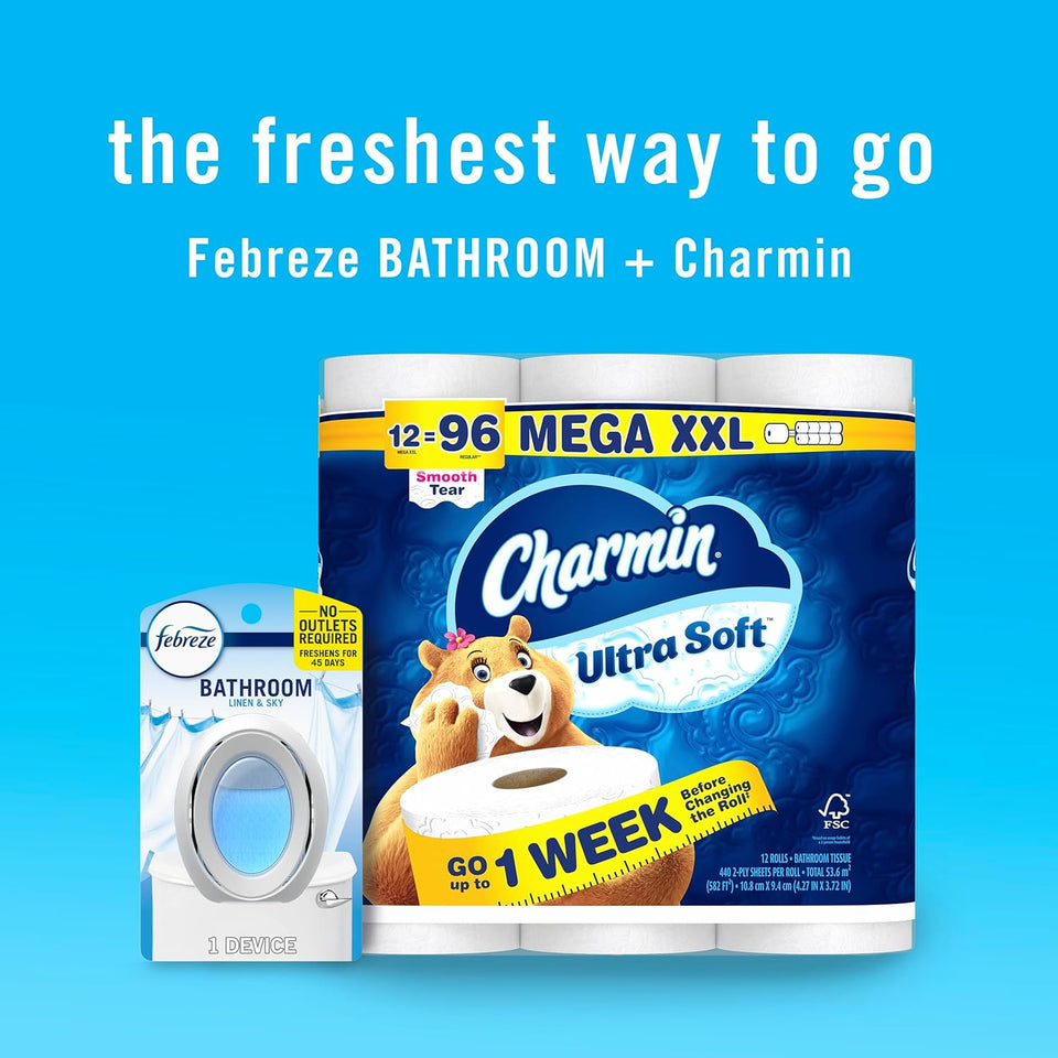 Febreze Bathroom Air Freshener, Odor-Fighting, Plug In Alternative, Air Fresheners for Home and Bathroom and Kitchen, Closet Air Fresheners, Linen & Sky Scent, 4 Count
