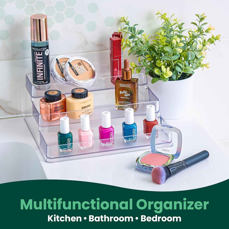 2-Pack Oizeir Clear Acrylic Spice Rack with 3-Tier Organizer for Cabinet - 10.4 x 9.6 x 4 Inches