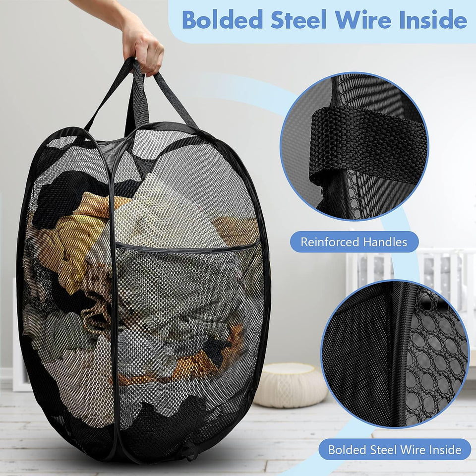 DUCOO Pop Up Hamper, 1 PCS Mesh Pop Up Laundry Hamper, Foldable Mesh Laundry Basket with Space-Saving Design for Home, Dorm, Travel & Storage - Black