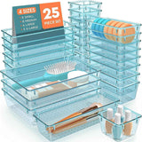 25 PCS Plastic Drawer Organizer Set, 4-Size Versatile Organizer Trays & storage Bins for Makeup, Jewelry, and Gadgets in Bathroom, Bedroom and Office,Clear Black