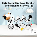 Spiral Car Seat Baby Toys 0-6 Months, Infant Carseat High Contrast Sensory Toys Hanging Stroller Accessories, Newborn Shower Gifts for Baby Boys Essentials Stuff, Cute Black and White Cow