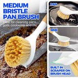 Holikme 3 Pack Dish Brush Set with Bamboo Handle, Kitchen Brushes for Cleaning Pot, Sink and Stove