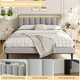 ONBRILL Adjustable Headboard for King/California King Size Bed Frame, Linen Fabric Bed Headboard with Storage & RGB LED Light in Modern Vertical Channel Design, Light Grey