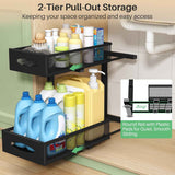 Under Sink Organizer with 2 Tier Pull-Out Cabinet Organizer Baskets and Mesh Sliding Drawers for Home, Kitchen, Bathroom, Pantry, Office