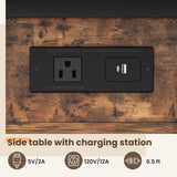 End Table with Charging Station, Flip Top Side Table with USB Ports and Outlets, 3-Tier Small Side Table with Storage for Small Space, End Tables for Living Room/Bedroom, Brown