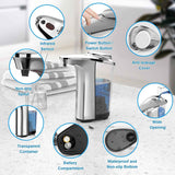 Automatic Soap Dispenser, Touchless Dish Soap Dispenser 17oz/500ml with Infrared Sensor, 5 Adjustable Soap Levels, Liquid Dispenser for Bathroom Kitchen (Silver)