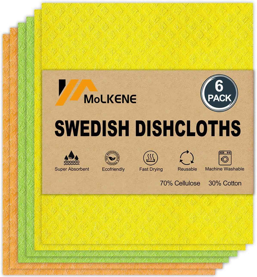 Swedish Dish Cloths - 10 Pack Reusable Kitchen Dishcloths - Ultra Absorbent Dish Towels for Washing Dishes - Cellulose Sponge Cloth Cleaning Rag - Assorted
