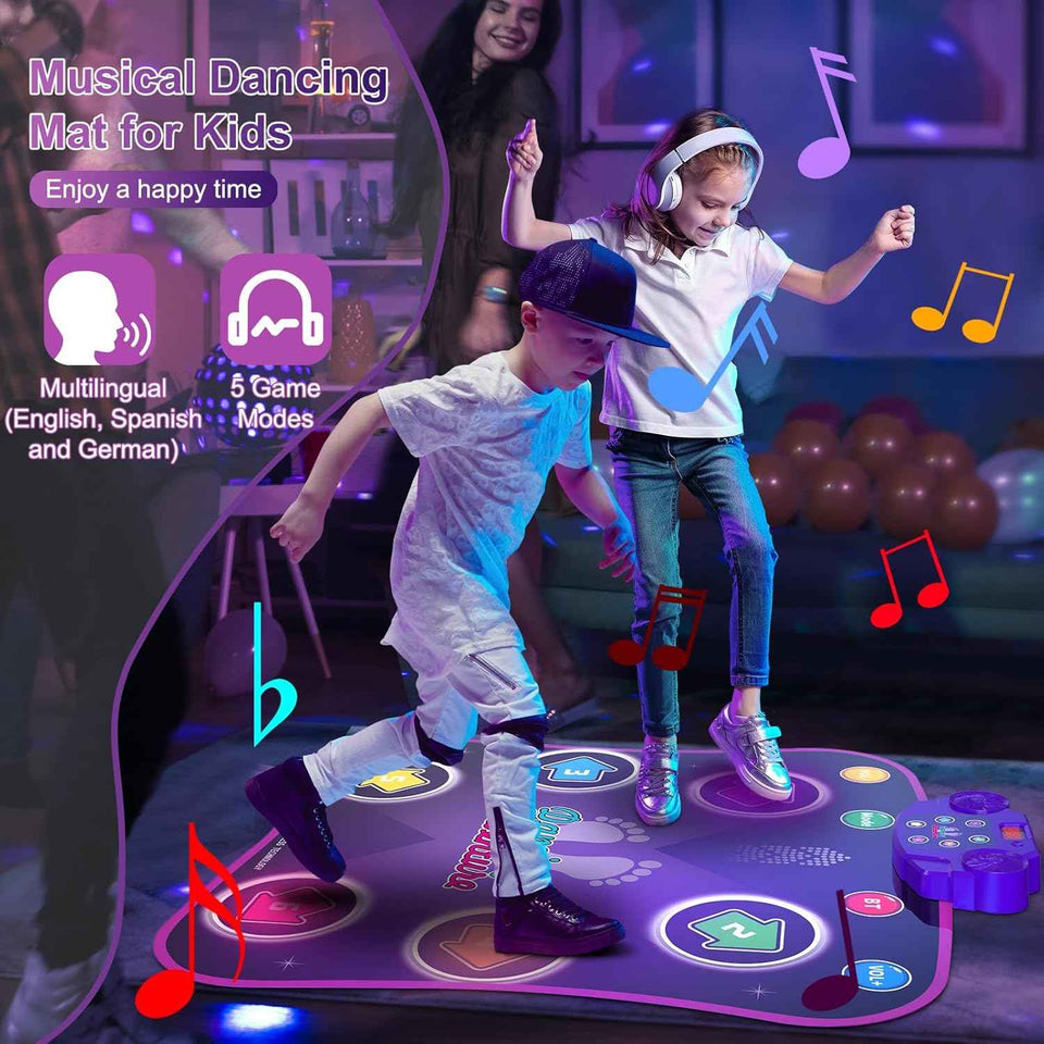flooyes electronic dance pad for 3-12 year old kids with light-up 6-button wireless bluetooth music dance