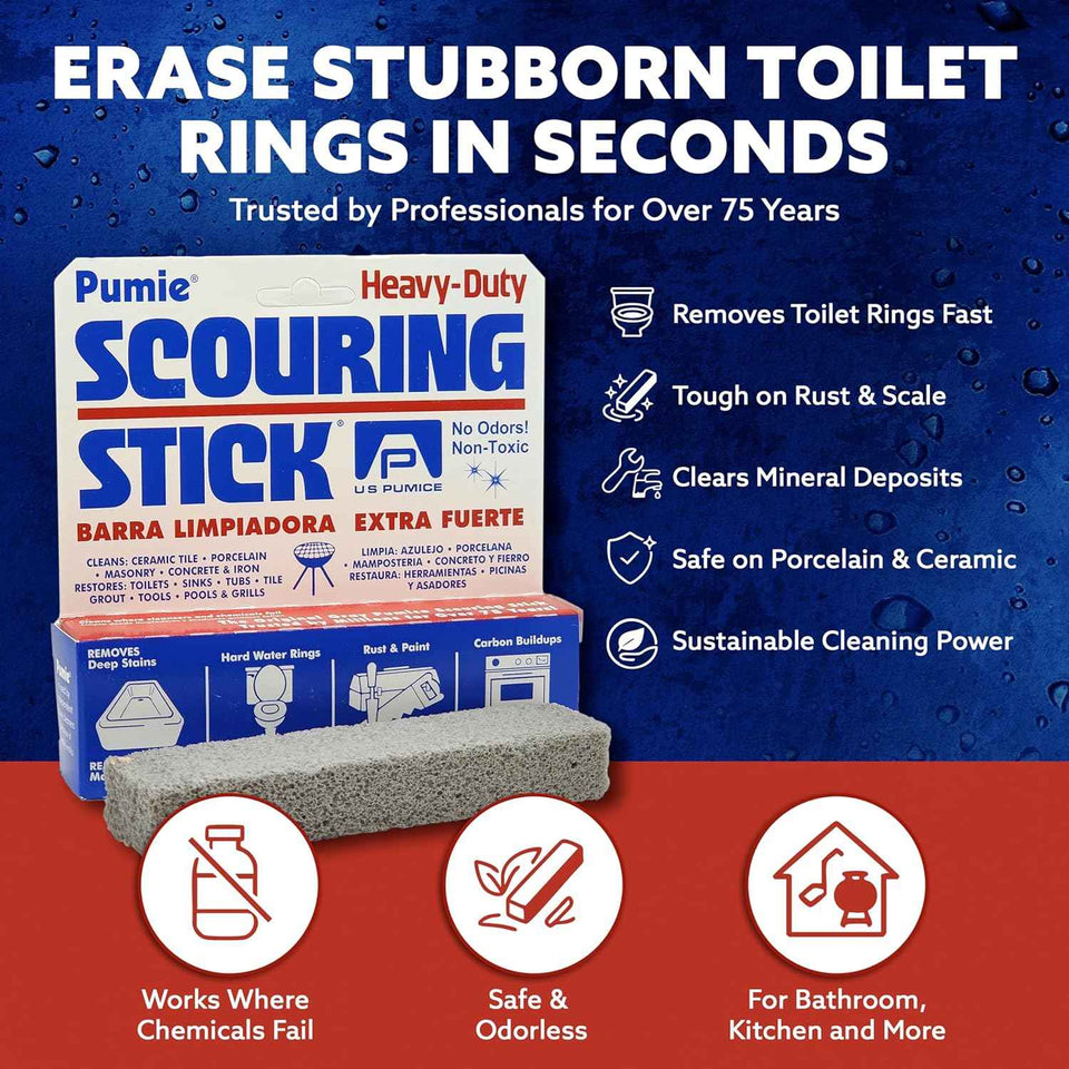 PUMIE Scouring Sticks - Heavy-Duty Pumice Cleaner for Toilet Rings, Bathroom & Kitchen Stains