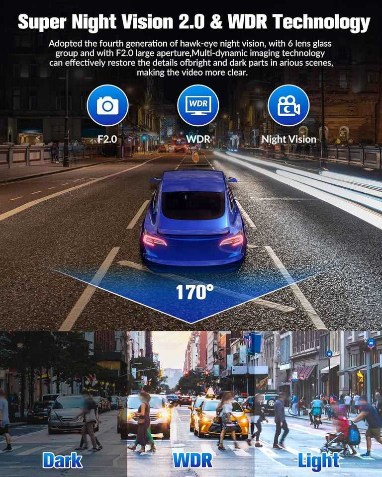 Dash Camera for Cars, 4K UHD Car Camera with 32GB Card, Super Night Vision, 170° Wide Angle and 24H Parking Mode