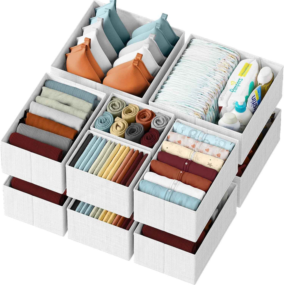White-Grey Dresser Organizer Set of 12 PCS - Perfect for Nursery, Bedroom, Closet, Baby Clothes Organizer and Storage