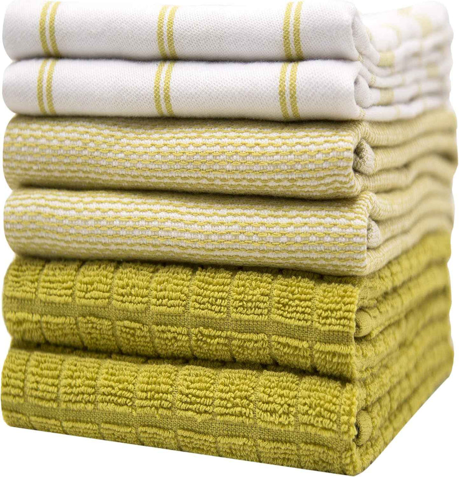 Premium Kitchen Towels (20”x 28”, 6 Pack) | Large Cotton Kitchen Hand Towel | Flat & Terry Dish Cloths | Highly Absorbent Tea Towels Set with Hanging Loop | Gray