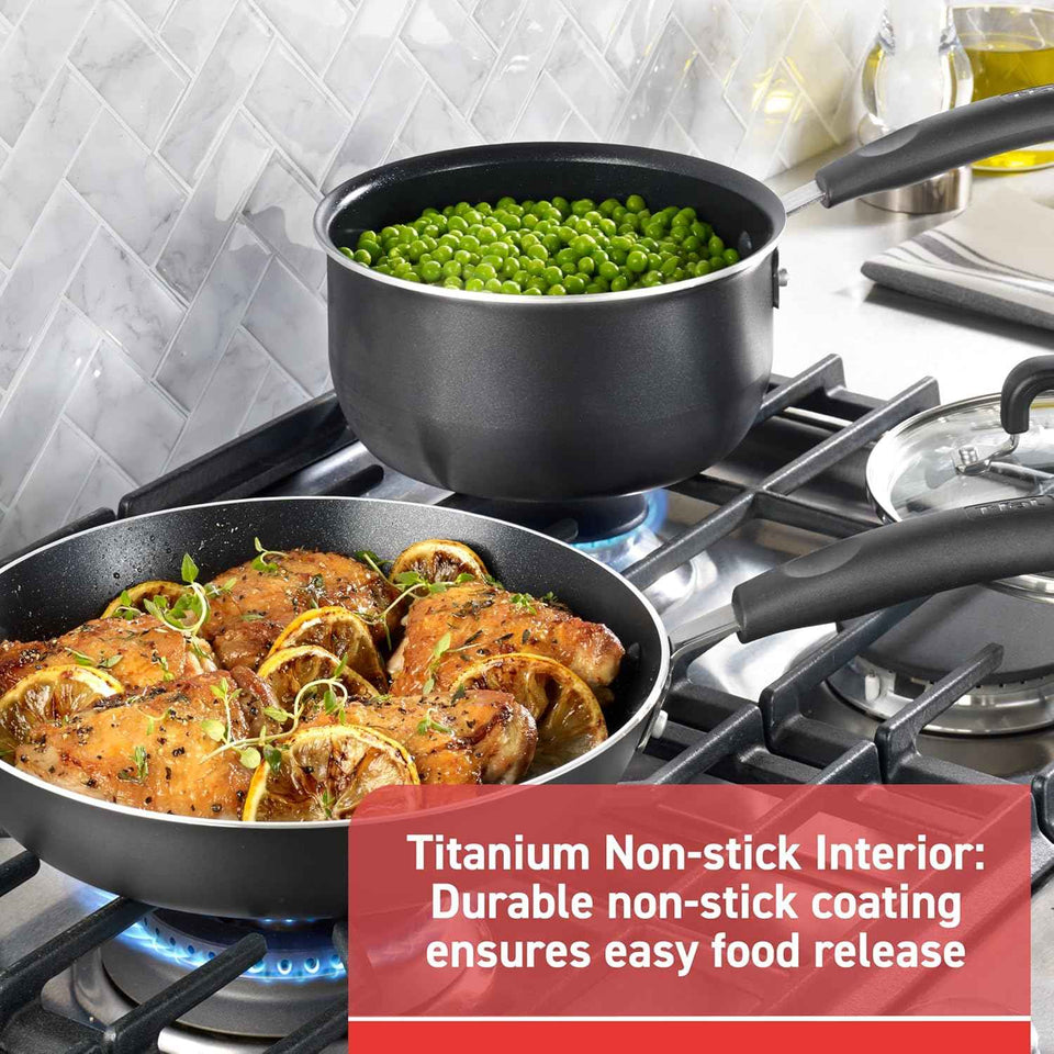 T-fal Signature Nonstick Cookware Set, 12 Piece, Oven Safe, Black, Dishwasher Safe, Kitchen Cooking Set