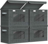 Univivi Fabric Foldable Storage Boxes [4-Pack] Large Collapsible Stackable Storage Bins with Lids, Closet Organizers and Storage Cube Basket for Home, Office, Bedroom (Gray, 17“ x 12” x 12")