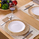 Handmade Boho Natural Cotton Burlap Placemats Set of 6 for Dining Table Kitchen
