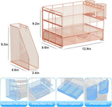 gianotter Desk Organizers and Accessories with File Holder, 4-Tier Desk Accessories & Workspace Organizers with Drawer and 2 Pen Holder, Paper Organizer for Office Supplies (Rose Gold)