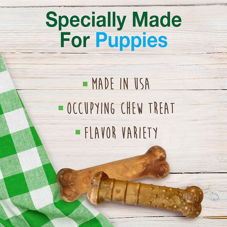 Nylabone healthy edibles natural puppy chews long lasting treats for puppies roast beef apple & bacon flavor x-small/petite 3 count