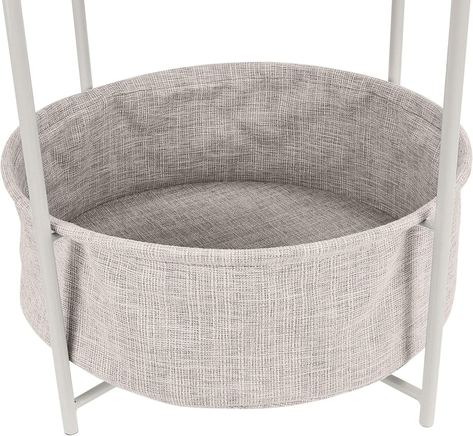 Storage End Table, Side Table with Cloth Basket, White/Heather Gray, 17.7"L x 17.7"W x 18.9"H