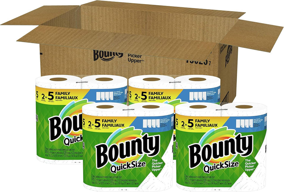 Bounty Quick Size Paper Towels, White, 8 Family Rolls = 20 Regular Rolls (Packaging May Vary)