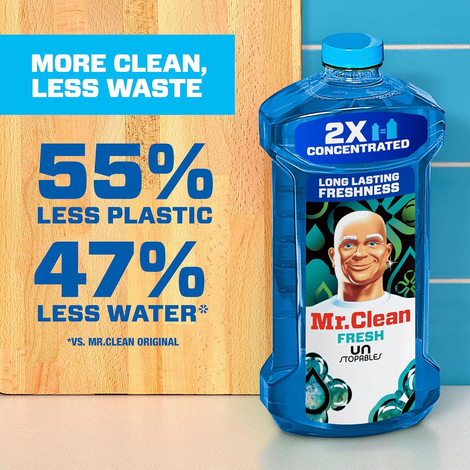 Mr. Clean All Purpose Cleaner, Floor Cleaner for Mopping Home, Bathroom, & Kitchen, Cleaning Liquid for Mop & Bucket, Cleaning Supplies, Multi-Surface Dilutable, Unstopables, 41oz