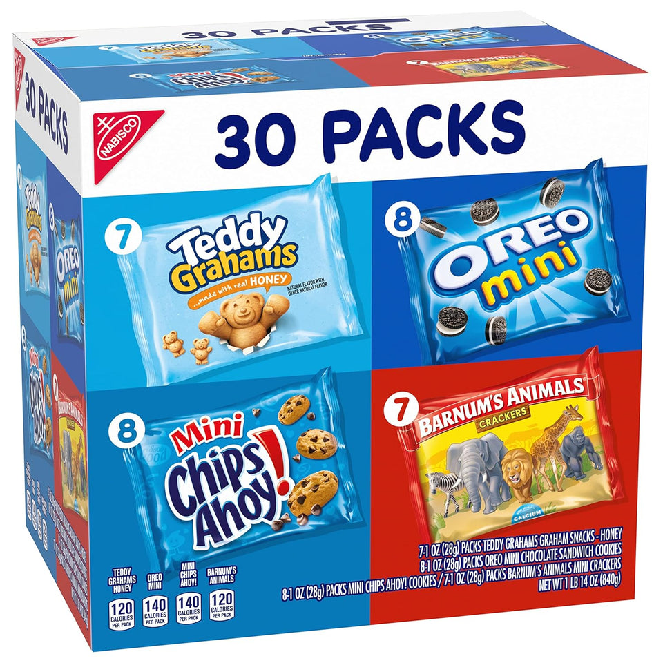 Nabisco team snacks variety pack 30 count oreo chips ahoy teddy grahams animal crackers mini