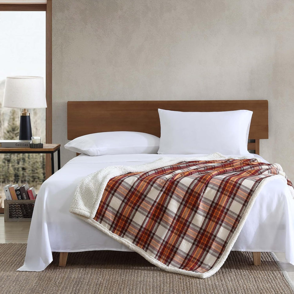 Eddie Bauer - Blanket, Soft Reversible Sherpa & Brushed Fleece Bedding, Perfect for Lounging, Dorm Essentials (Edgewood Plaid Red)