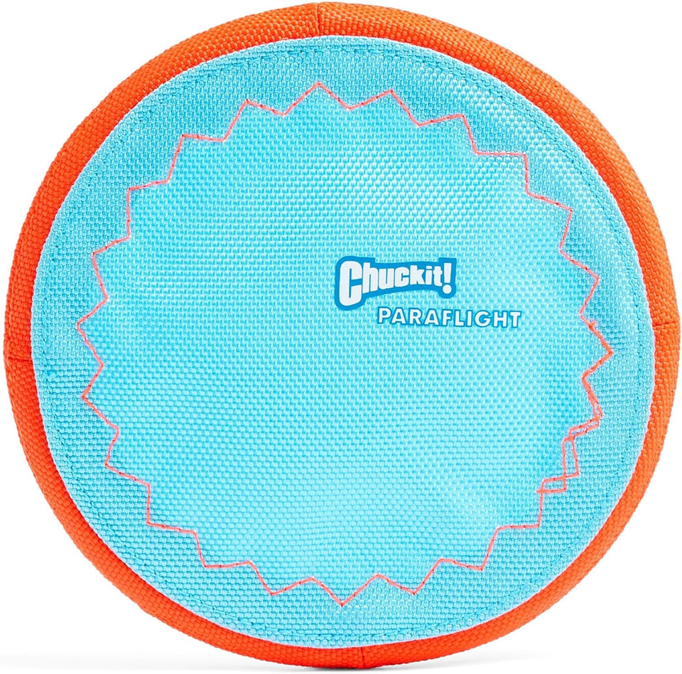 chuckit paraflight flying disc dog toy - water floating flyer - durable nylon with soft rubber edges - medium and large dogs - size large