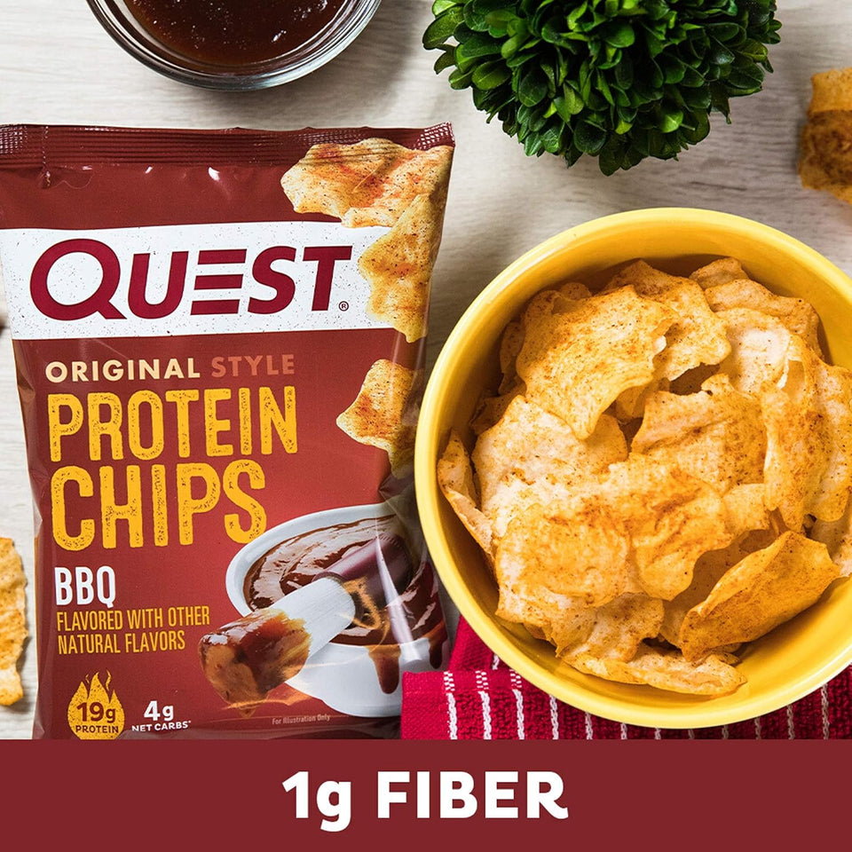 Quest Nutrition BBQ Protein Chips, 19g protein, 4g net carbs, gluten-free, 1.1 oz, pack of 12