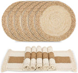 Handmade Boho Natural Cotton Burlap Placemats Set of 6 for Dining Table Kitchen