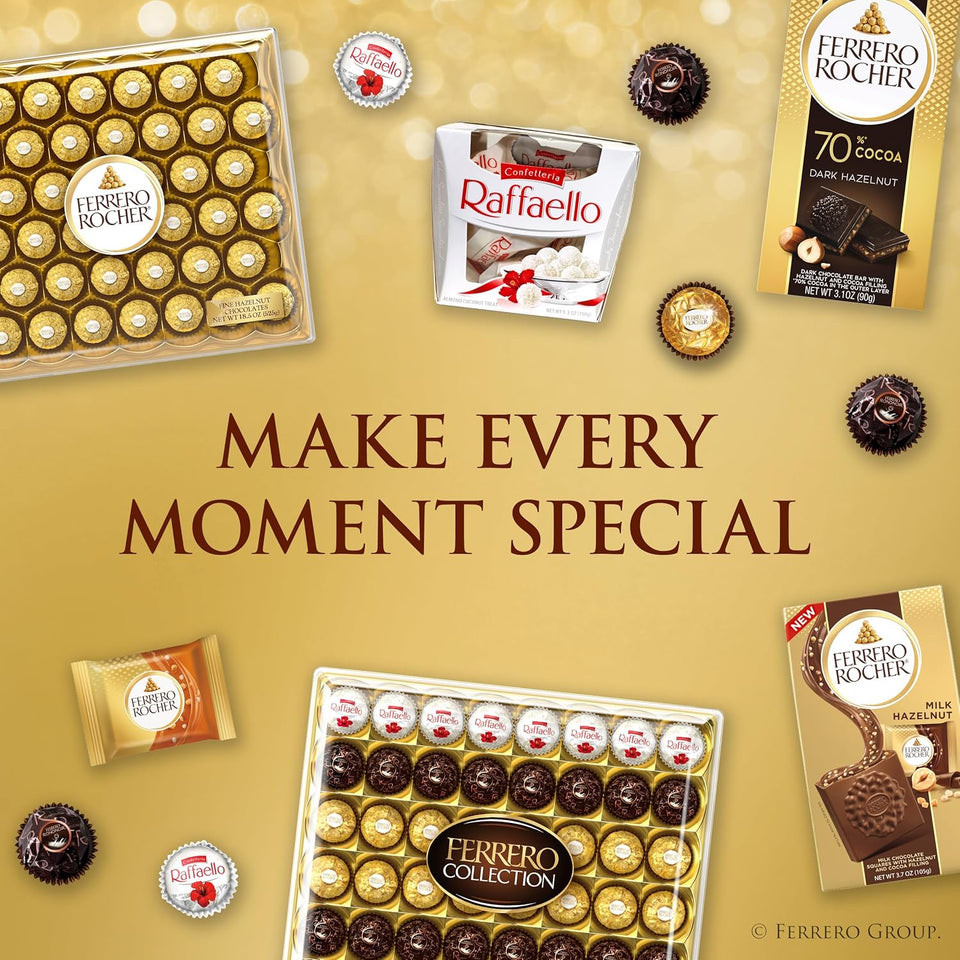 Ferrero Rocher gourmet hazelnut milk chocolate gift box with 16 individually wrapped chocolates, 7 oz, perfect for gifting and sharing