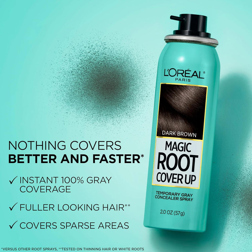 L'Oreal Paris Root Cover Up Temporary Gray Concealer Spray, Hair Color Spray with Filling & Thickening Coverage, Dark Brown, Packaging May Vary