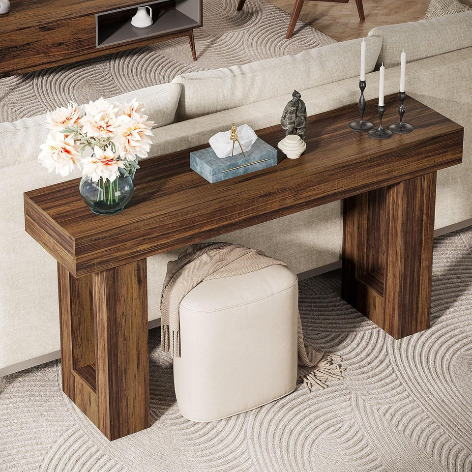 Tribesigns 63-Inch Long Console Table, Wooden Rectangular Sofa Table Behind The Couch, Farmhouse Entryway Table for Entrance, Hallway, Living Room (Rustic Brown)