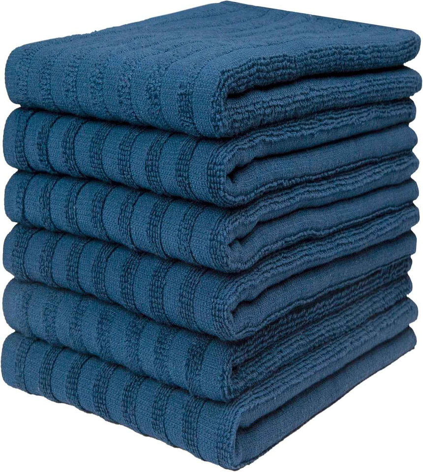 Premium Kitchen Towels (20”x 28”, 6 Pack) | Large Cotton Kitchen Hand Towel | Flat & Terry Dish Cloths | Highly Absorbent Tea Towels Set with Hanging Loop | Gray