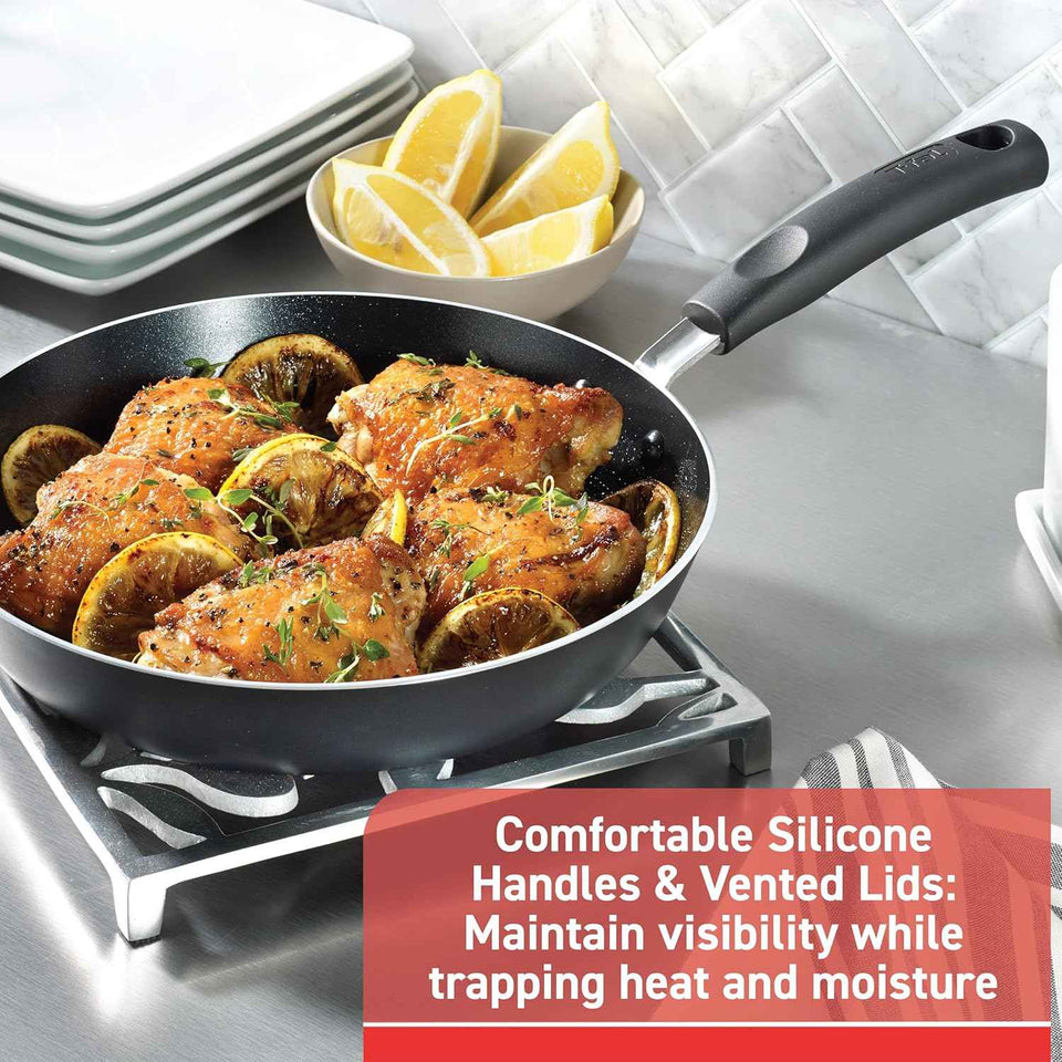 T-fal Signature Nonstick Cookware Set, 12 Piece, Oven Safe, Black, Dishwasher Safe, Kitchen Cooking Set