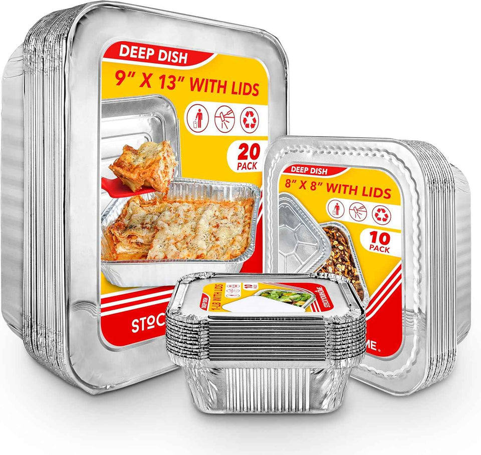 Stock Your Home Aluminum Pans 9x13 Disposable Foil Pans (30 Pack) - Half Size Steam Table Deep Trays - Tin Foil Pans Great for Cooking, Heating, Storing, Prepping Food