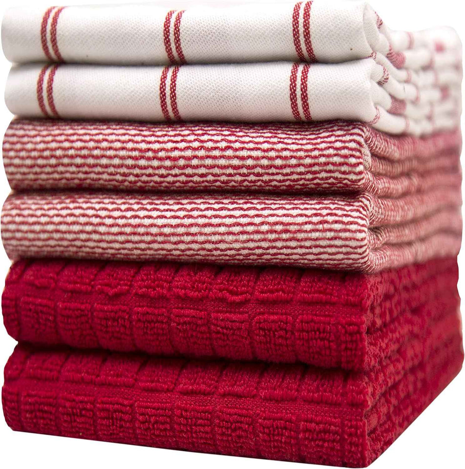 Premium Kitchen Towels (20”x 28”, 6 Pack) | Large Cotton Kitchen Hand Towel | Flat & Terry Dish Cloths | Highly Absorbent Tea Towels Set with Hanging Loop | Gray