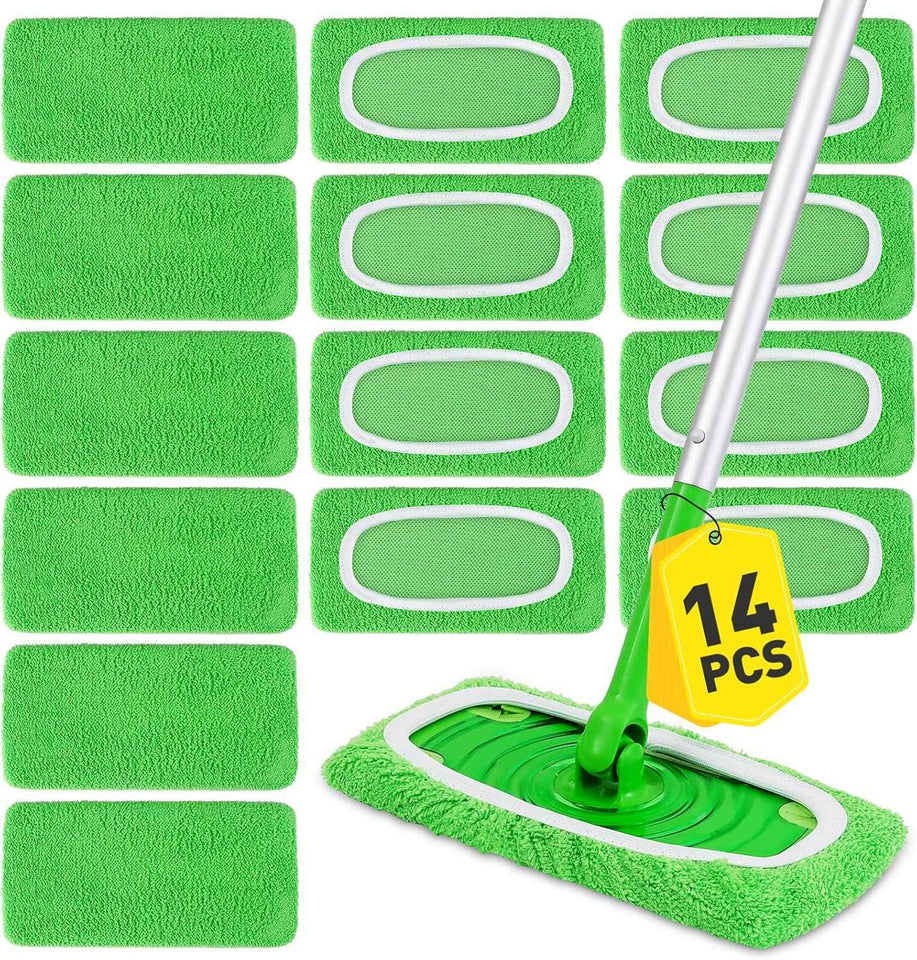 Reusable Microfiber Mop Pads for Floor Cleaning, 14-Piece Set, Eco-Friendly and Machine Washable