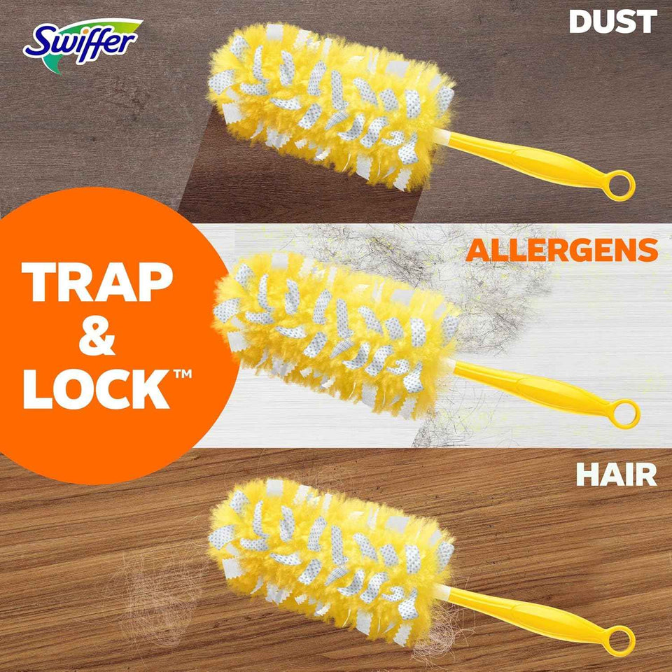 Swiffer Dusters Refill for Cleaning, Feather & Microfiber Duster Disposable Alternative, For Dusting Furniture, Blinds, Ceiling Fans, Walls, Helps Remove Allergens, Heavy Duty, Unscented, 11ct