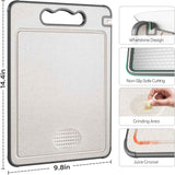 Double Sided 304 Stainless Steel & Wheat Straw Cutting Board, 14.4"*9.8" Non Toxic Chopping Board, Separately Handle Meat and Vegetables, Dishwasher Safe, Scratch Resistant Mesh Design