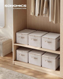 songmics foldable fabric storage organizer boxes set of 3 bins with lids and handles